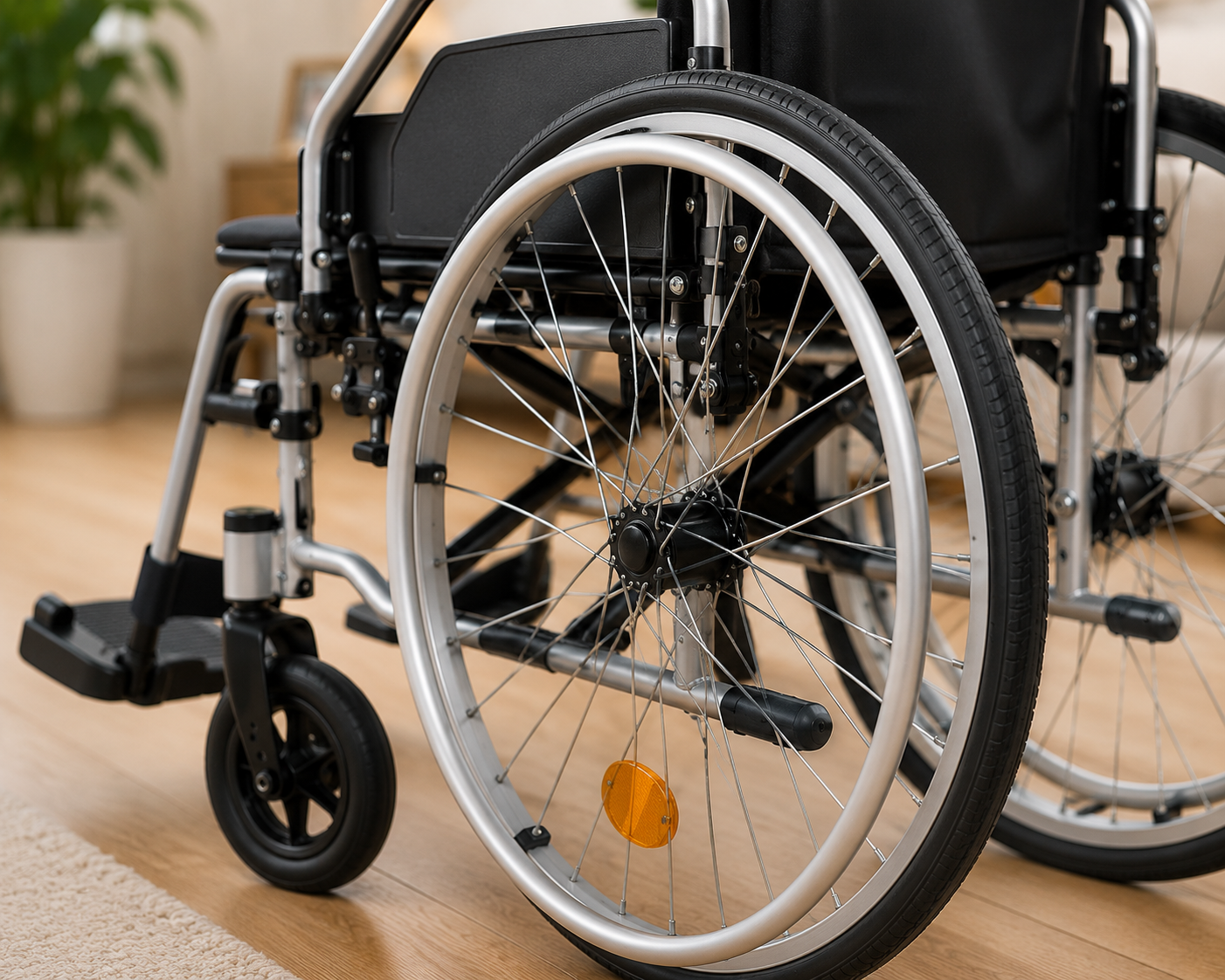Détail des roues du fauteuil roulant