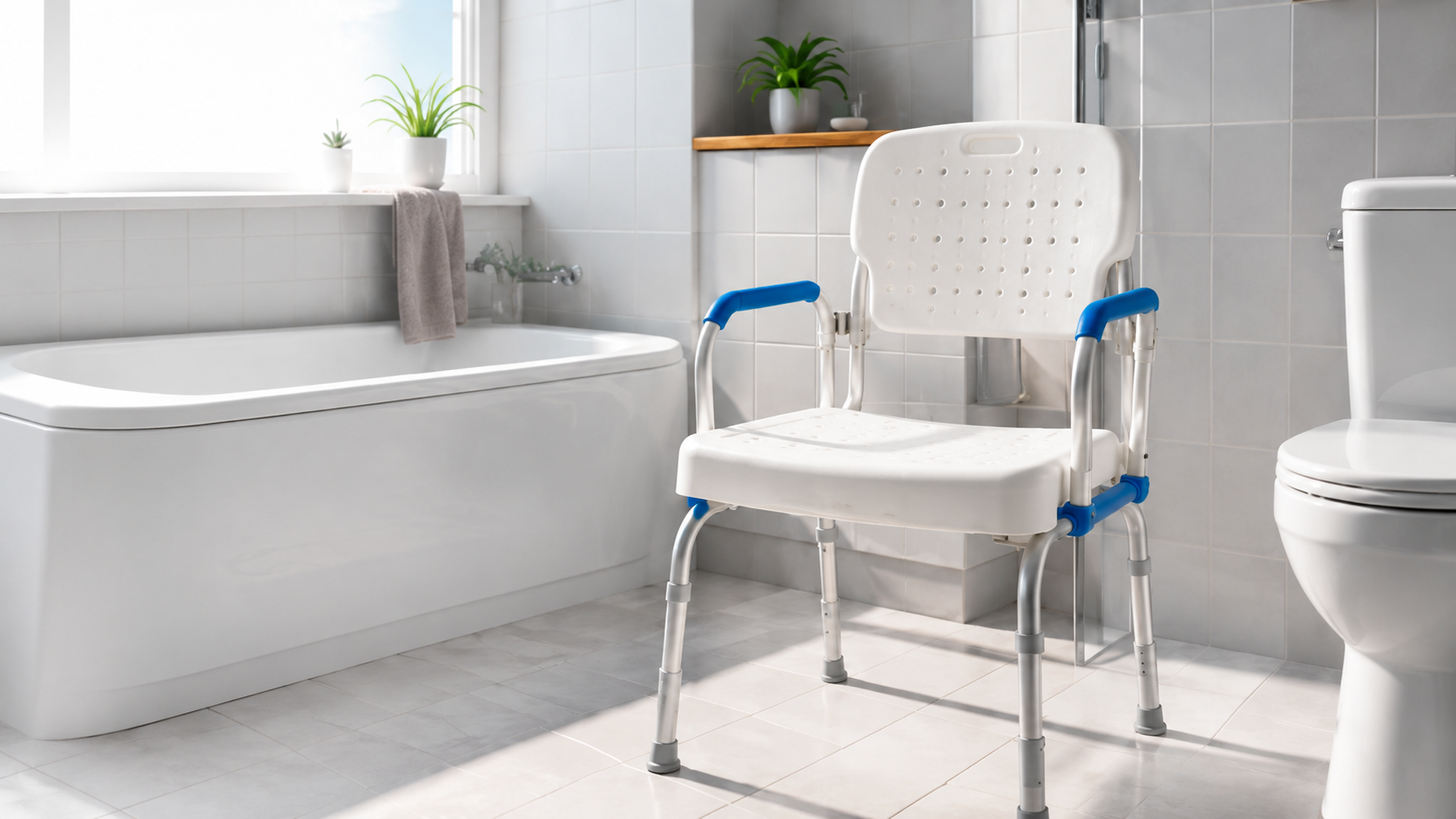 Chaise de douche dans une salle de bain sécurisée