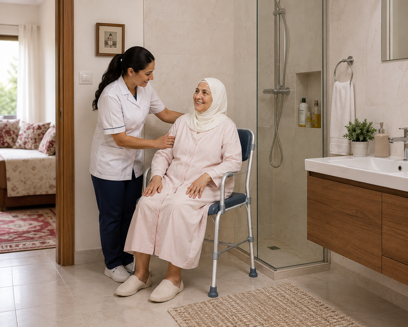 Chaise de douche à domicile pour personne âgée - Oxymedic Maroc