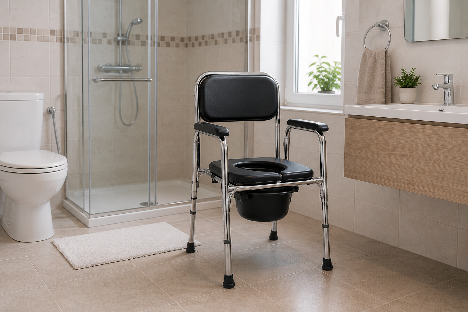Chaise garde-robe fixe installée dans une salle de bain à domicile au Maroc