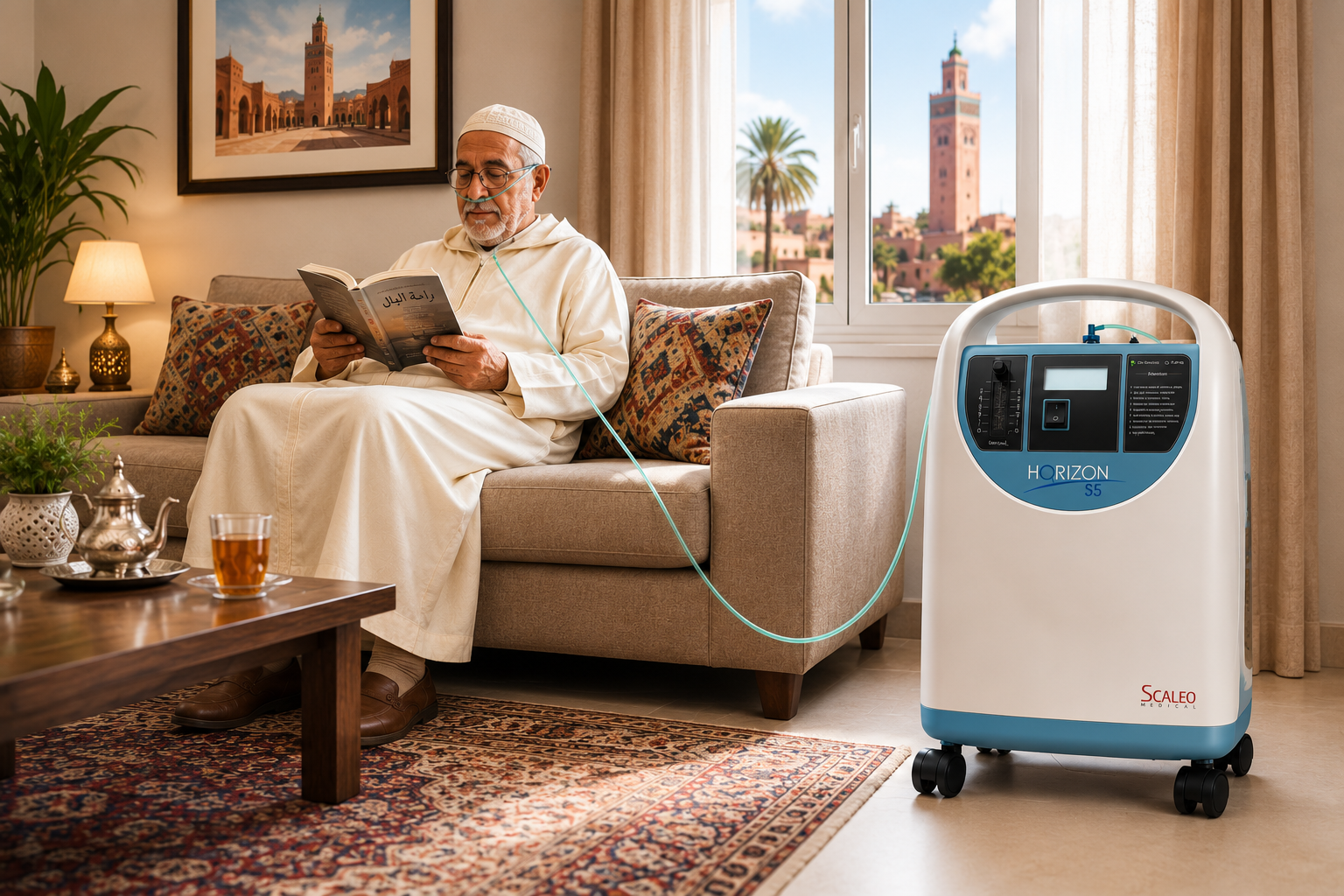 Concentrateur d’oxygène fixe utilisé à domicile au Maroc