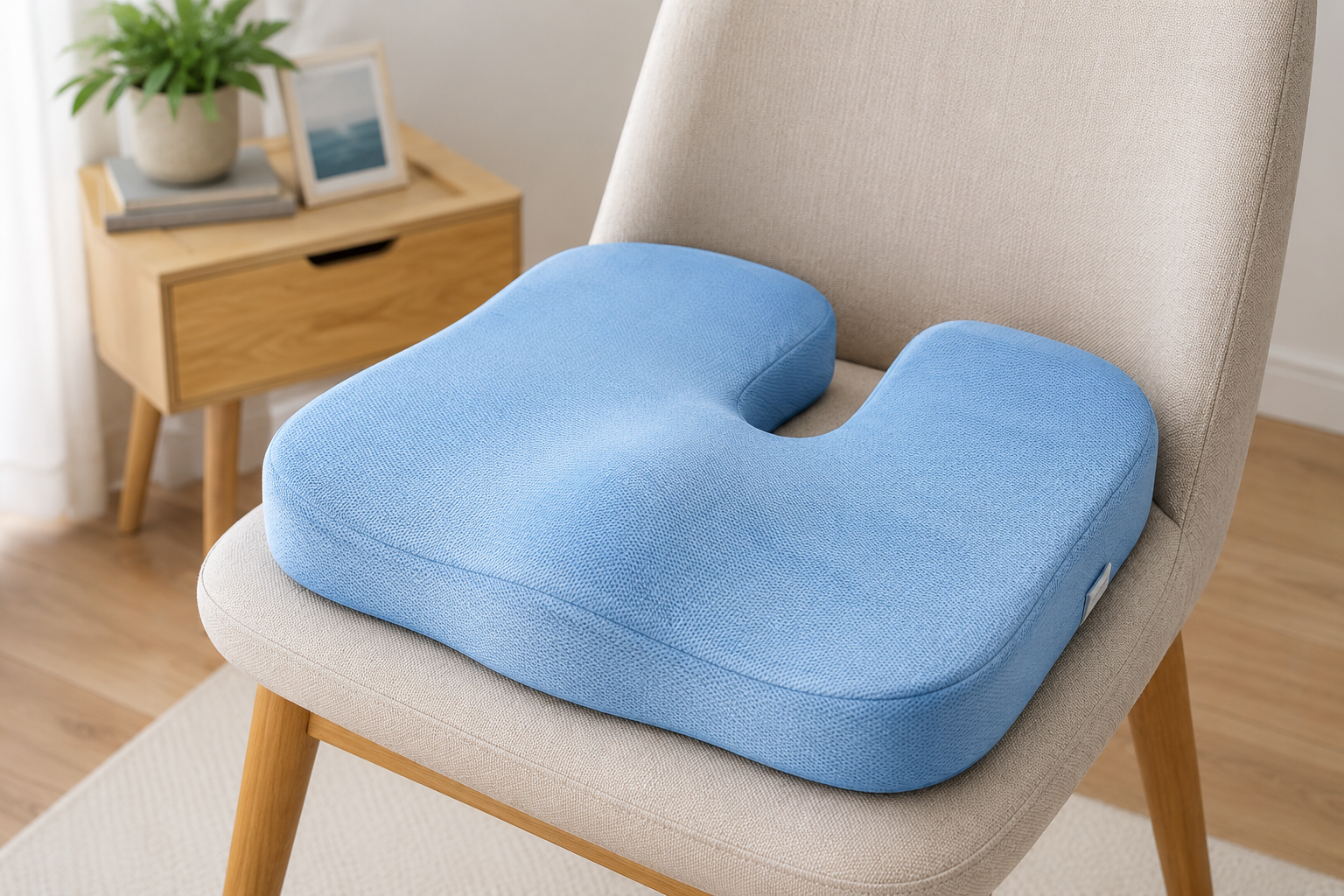 Coussin coccyx à assise évidée utilisé à domicile au Maroc