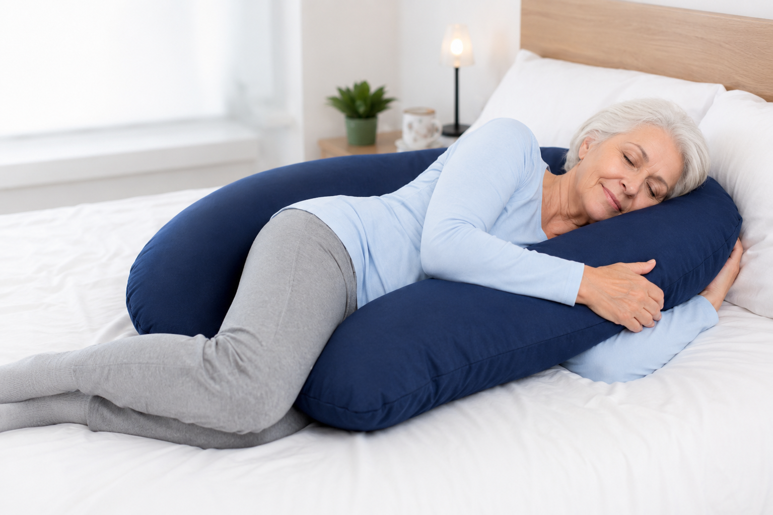 Senior utilisant un coussin de positionnement pour le corps à domicile au Maroc
