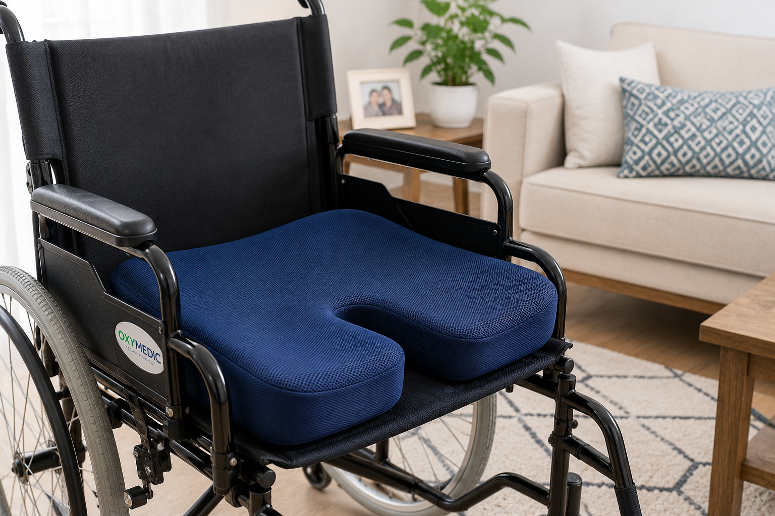 Coussin pour prévention d’escarres sur fauteuil roulant à domicile au Maroc