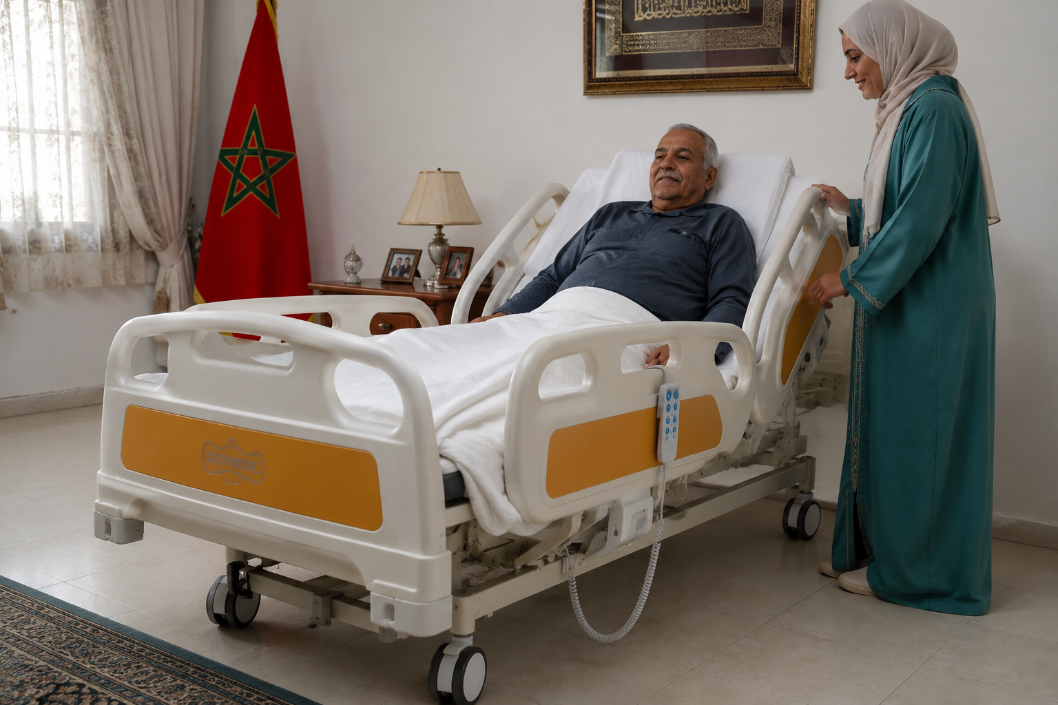 Lit médicalisé 3 positions avec ridelles ABS à domicile au Maroc