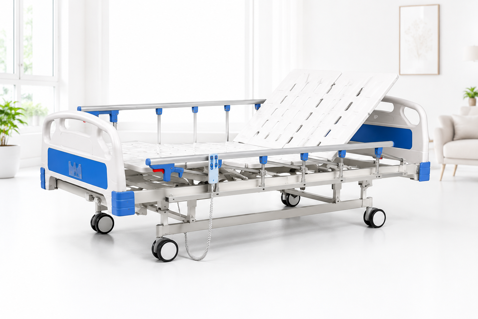Lit médicalisé 3 positions aluminium avec ridelles