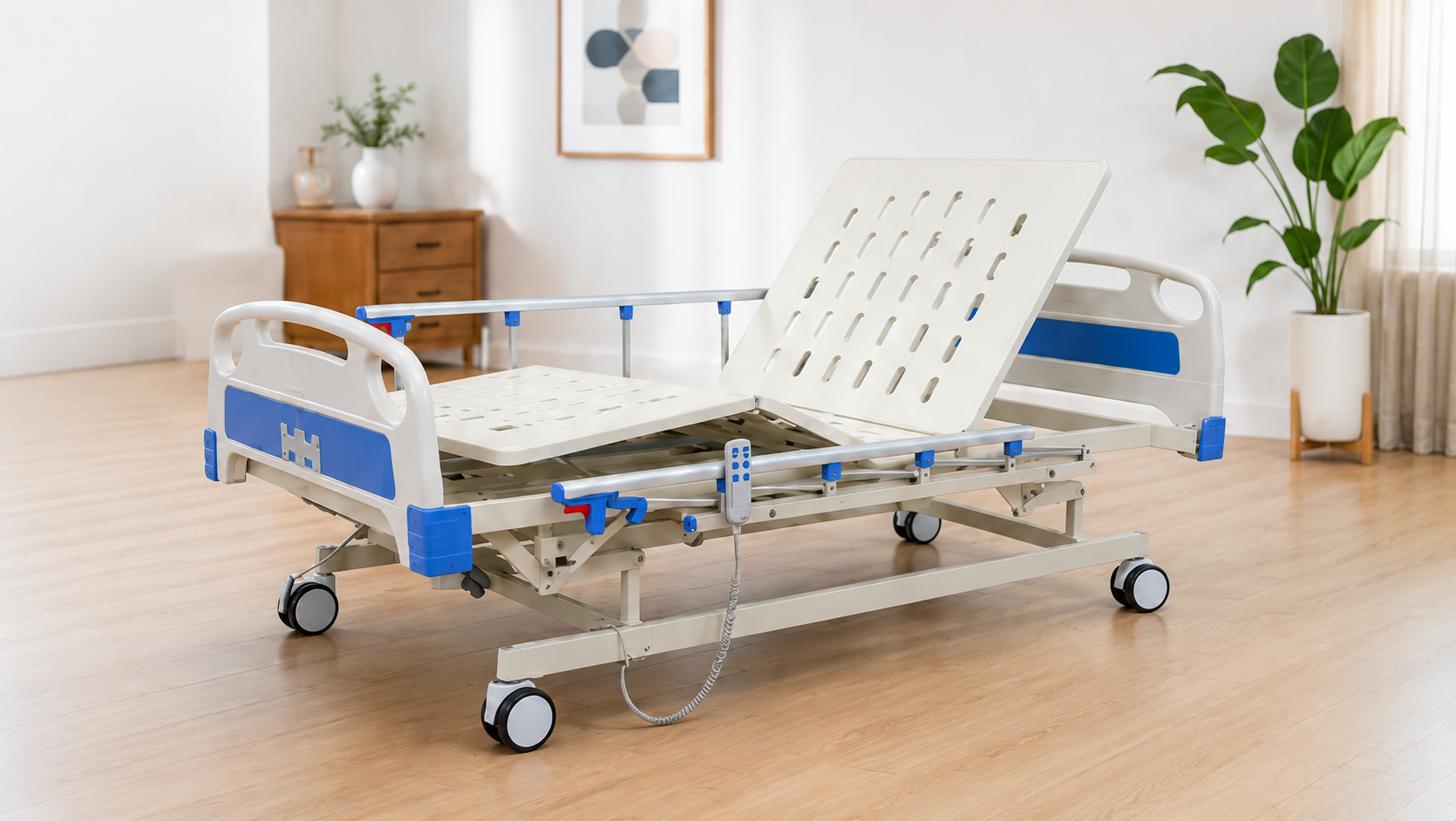 Lit médicalisé 3 positions avec ridelles alu à domicile au Maroc