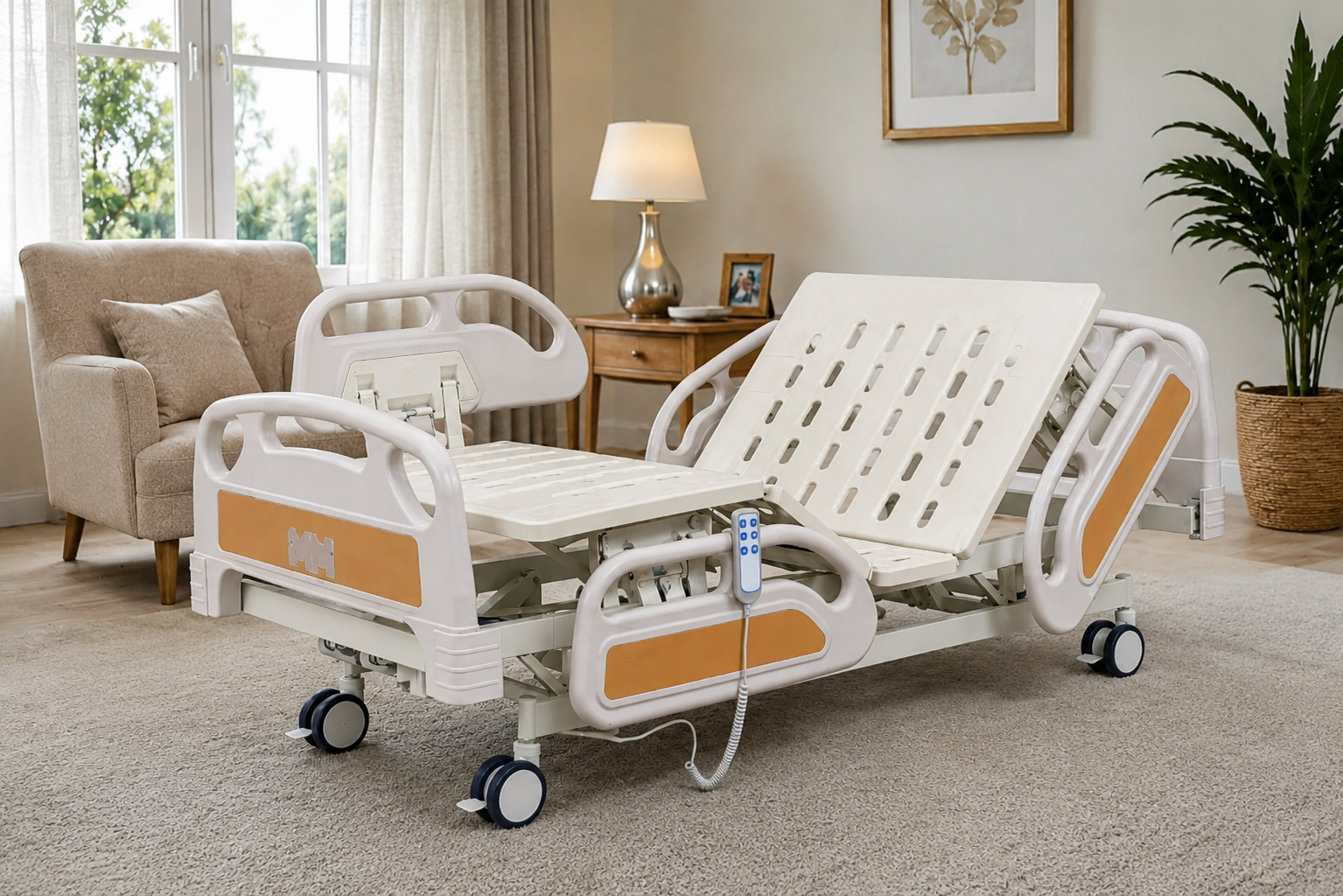 Lit médicalisé électrique 3 positions avec ridelles ABS à domicile