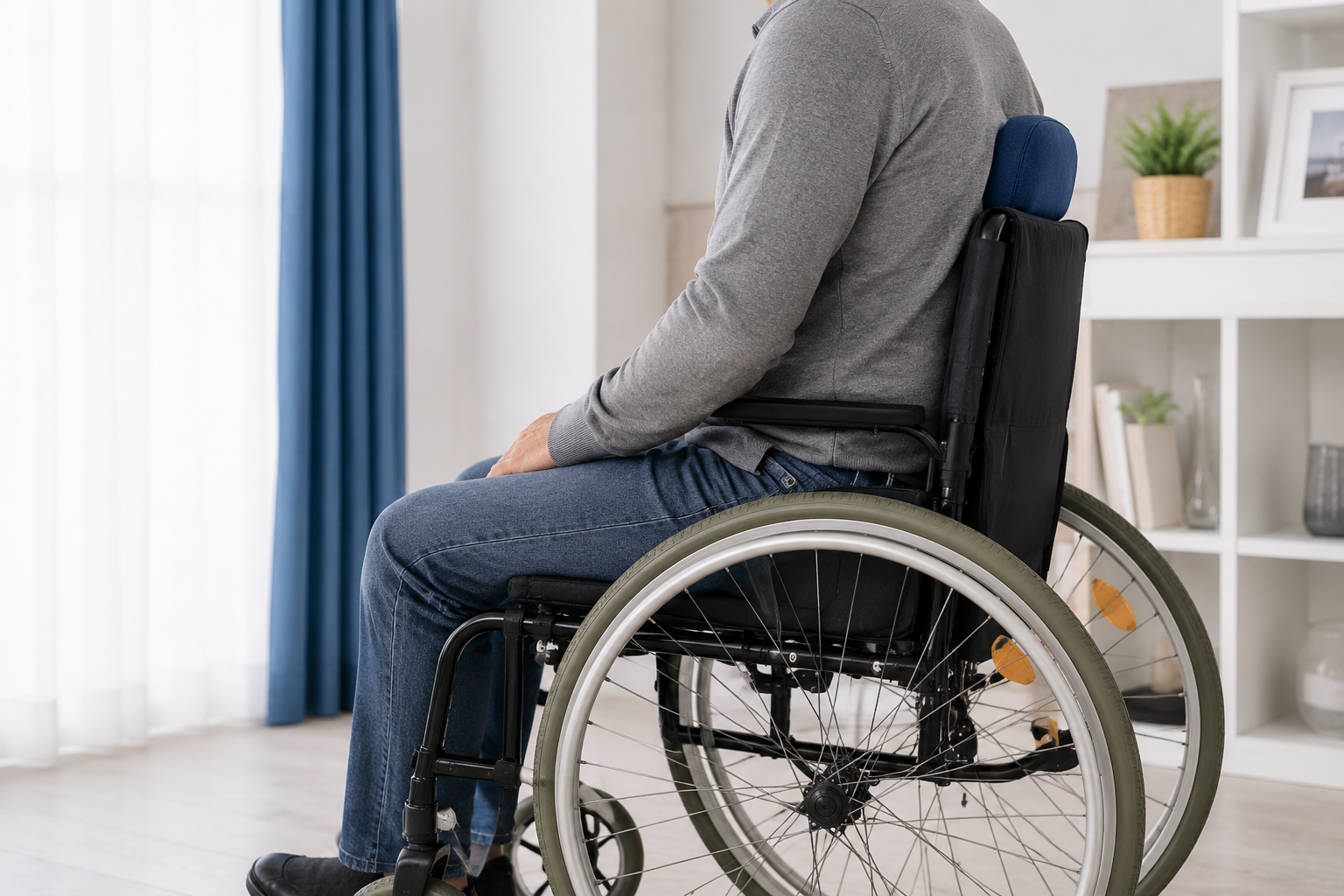 Personne en fauteuil roulant utilisant un coussin anti-escarres au Maroc