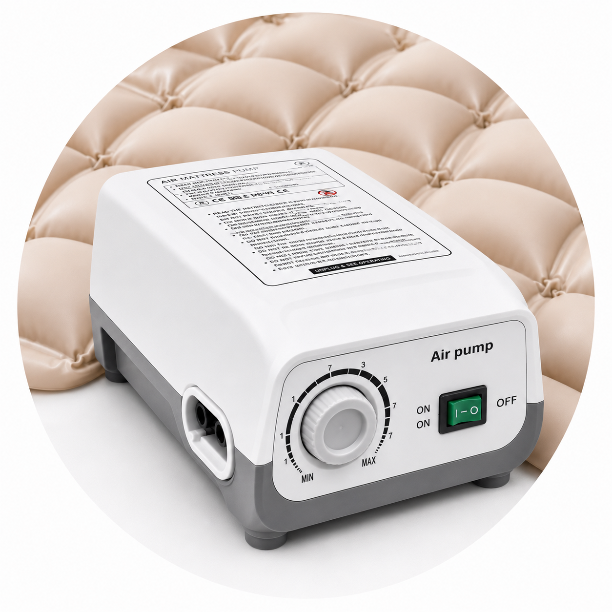 Pompe silencieuse et réglable pour matelas anti-escarres à air